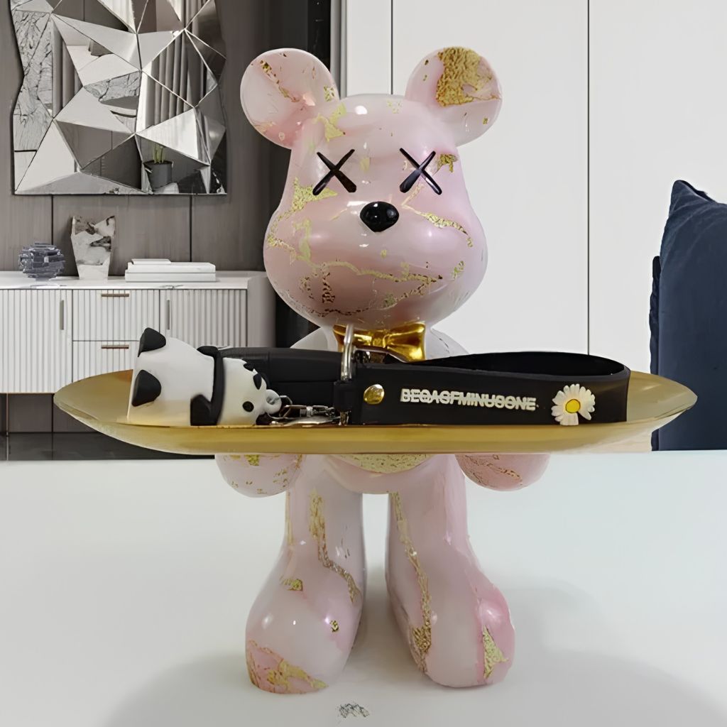 Resin Bear Statue with Trinket Tray - Decorative Figurine