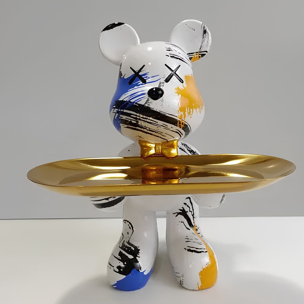 Resin Bear Statue with Trinket Tray - Decorative Figurine