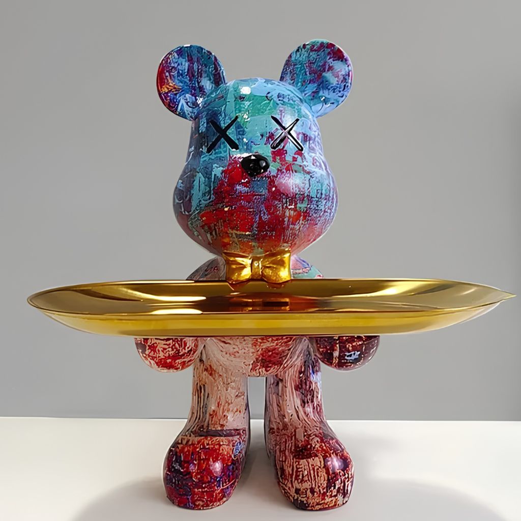 Resin Bear Statue with Trinket Tray - Decorative Figurine