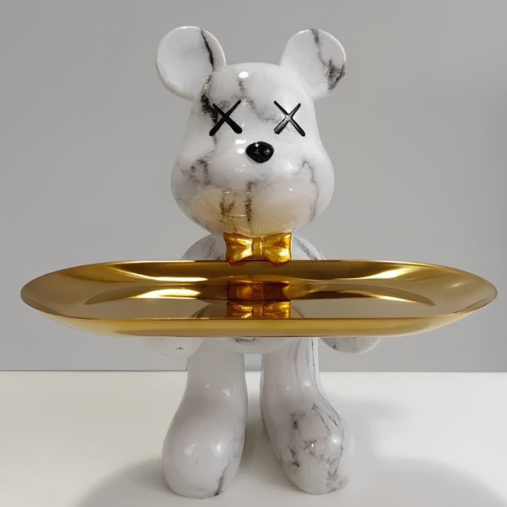 Resin Bear Statue with Trinket Tray - Decorative Figurine