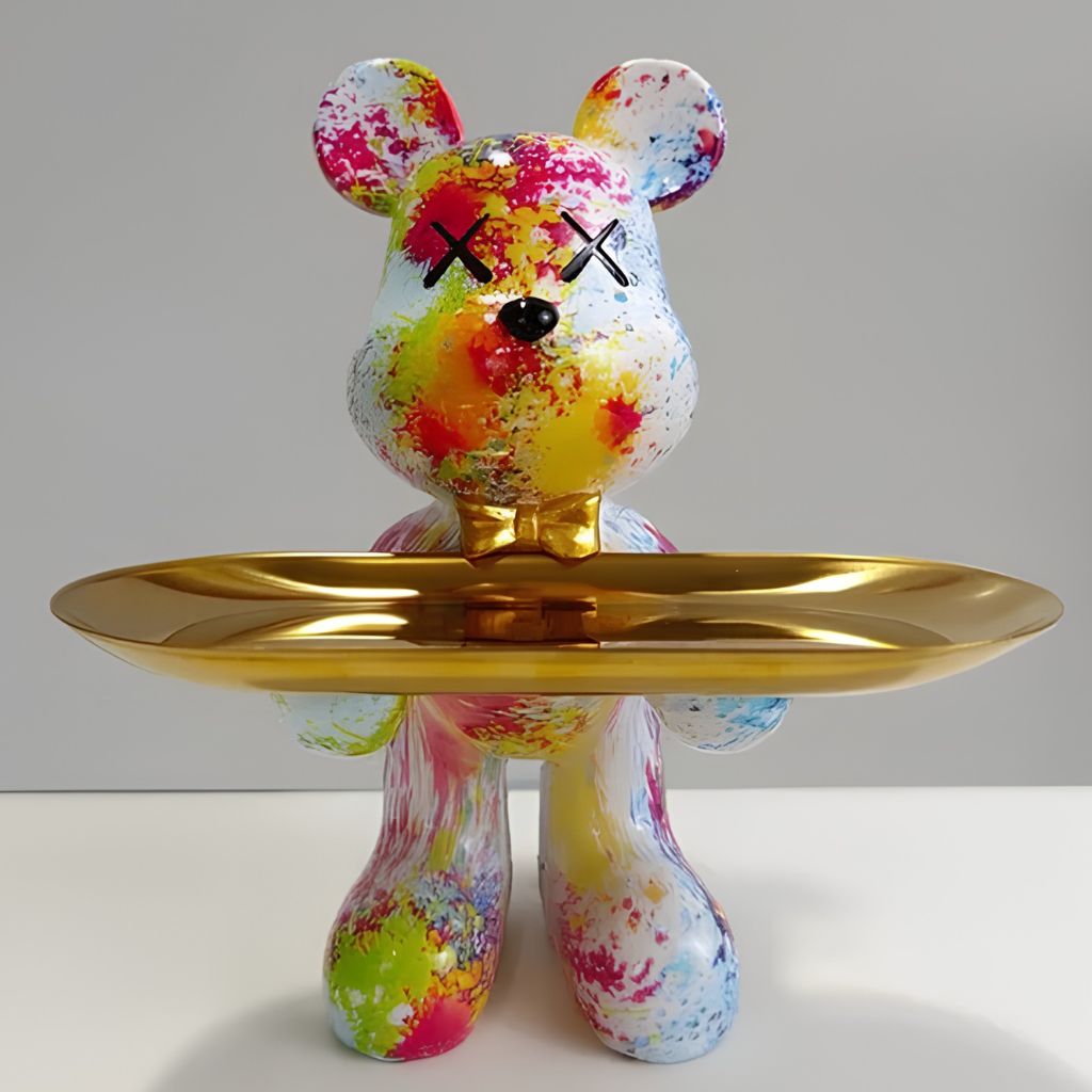 Resin Bear Statue with Trinket Tray - Decorative Figurine