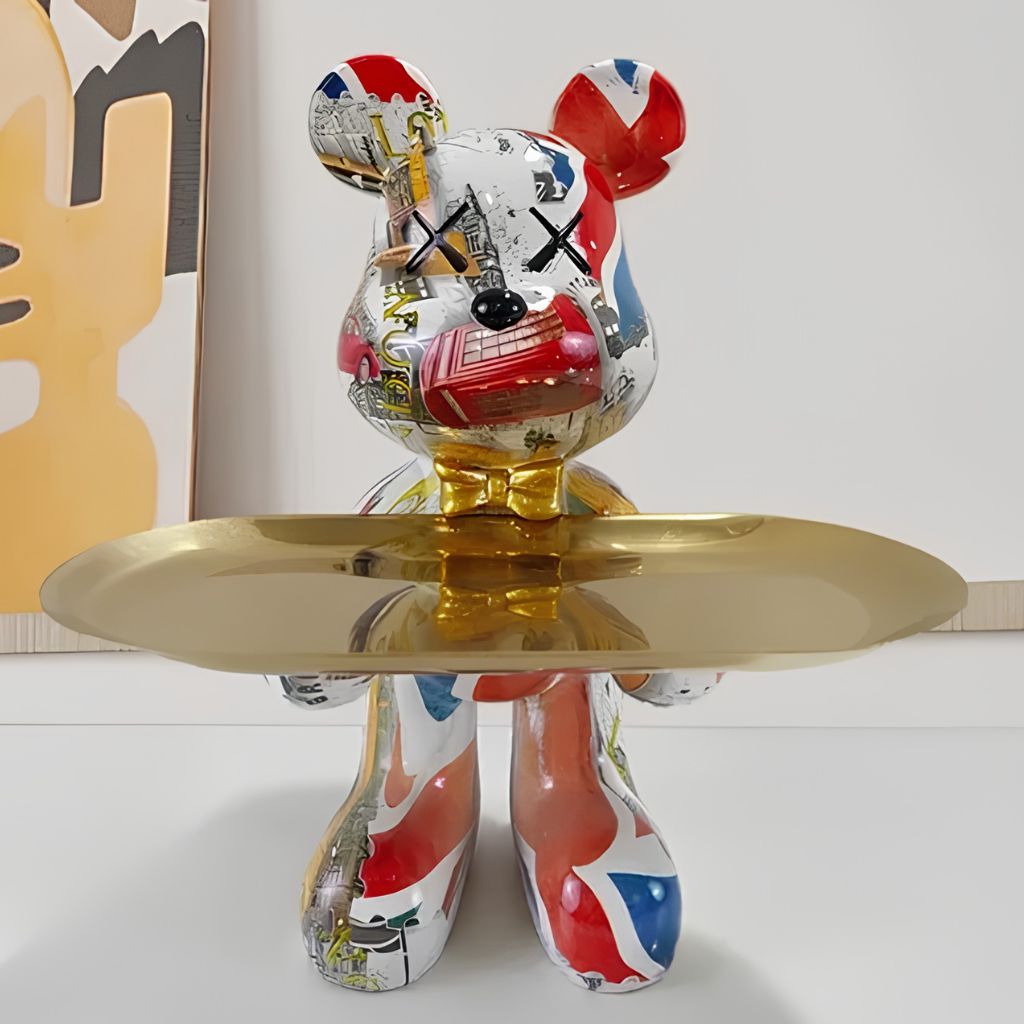 Resin Bear Statue with Trinket Tray - Decorative Figurine