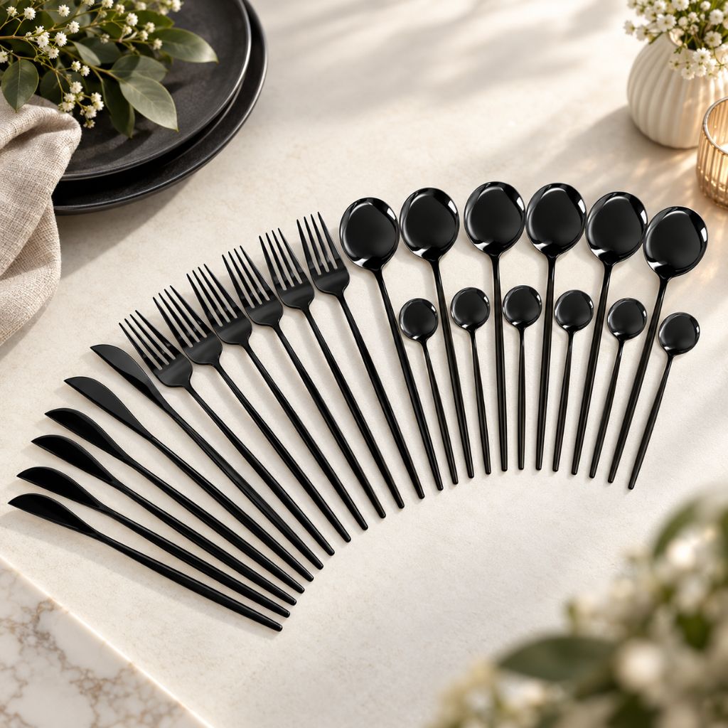 Black 18/10 Stainless Steel Cutlery Set – 24 Pieces