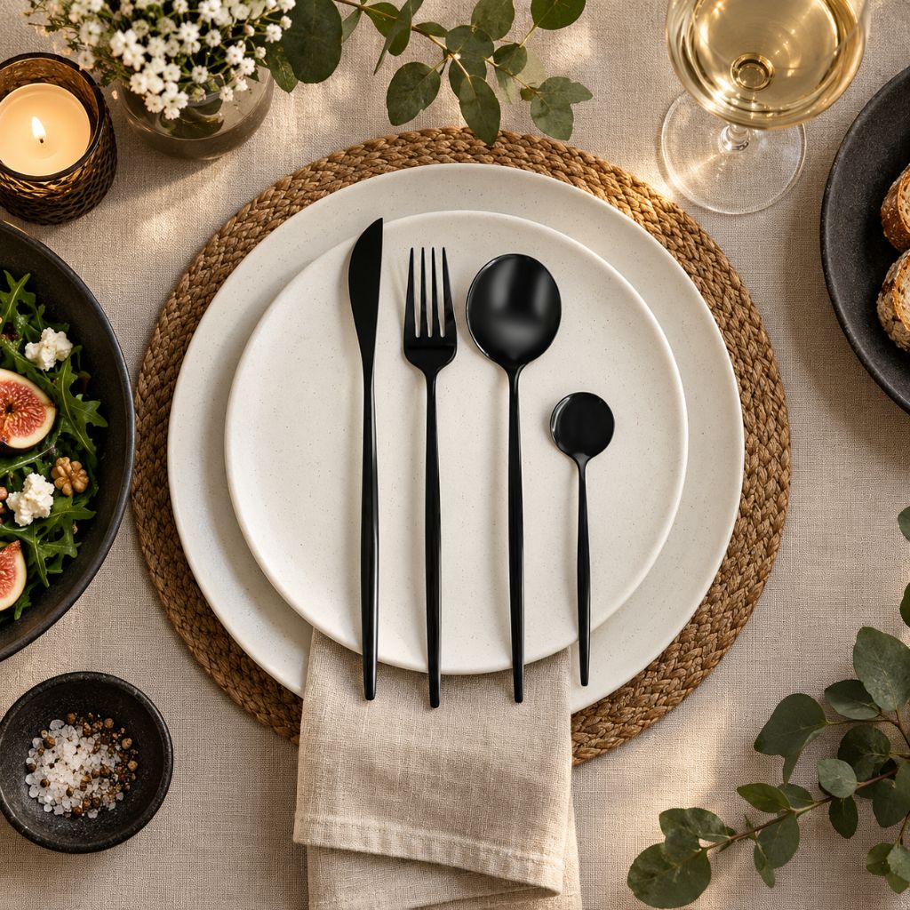 Black 18/10 Stainless Steel Cutlery Set – 24 Pieces