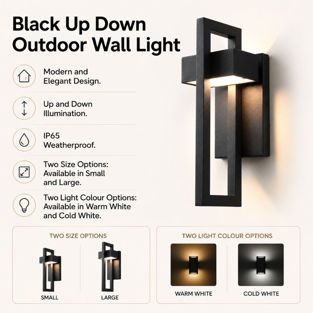 Black Up Down Outdoor Wall Light