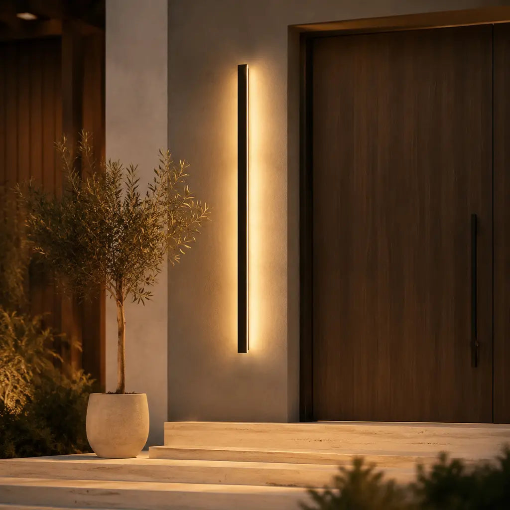 Black Linear Aluminium LED Outdoor Wall Light – IP65 in a premium modern entrance