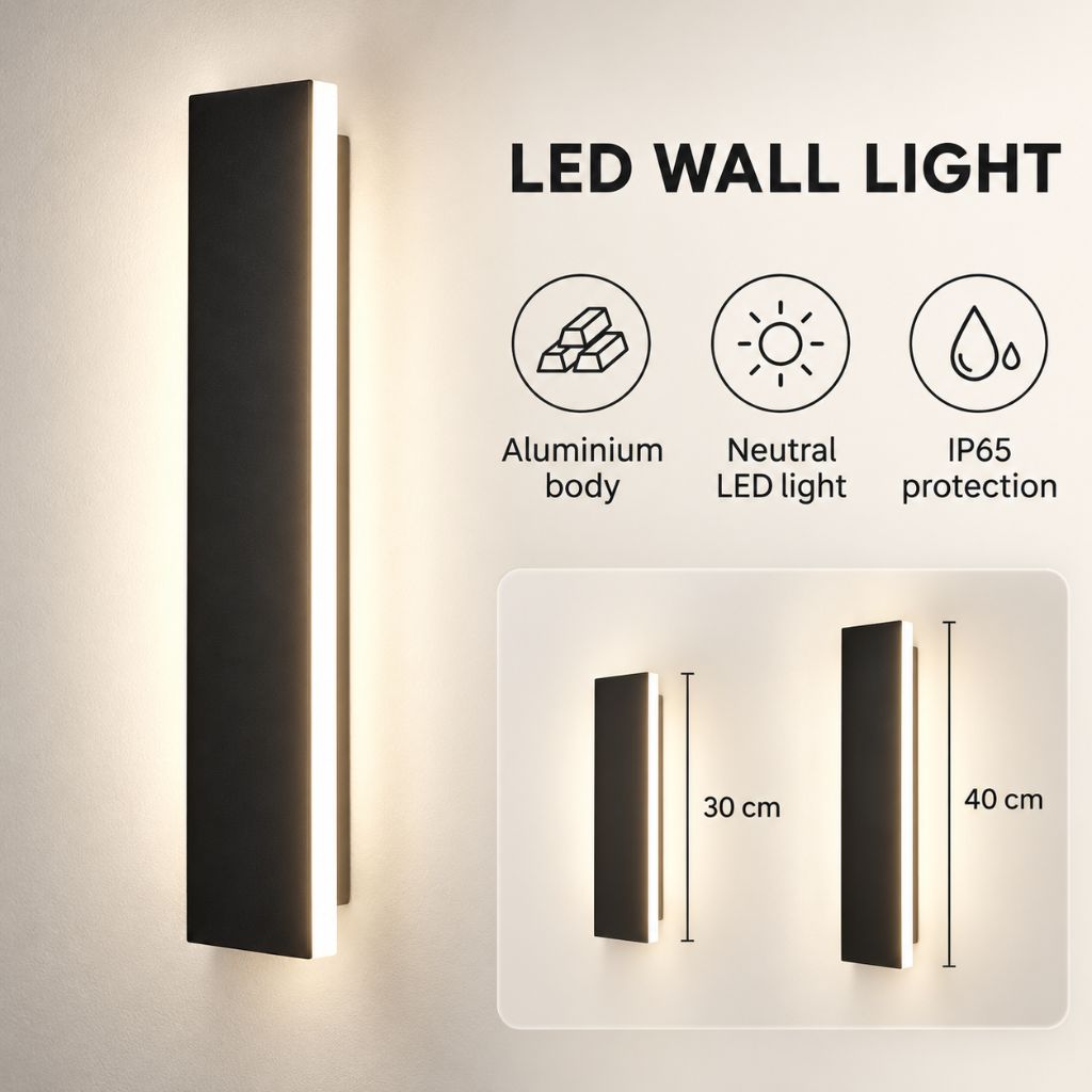 Black Rectangular Aluminium LED Outdoor Wall Light IP65