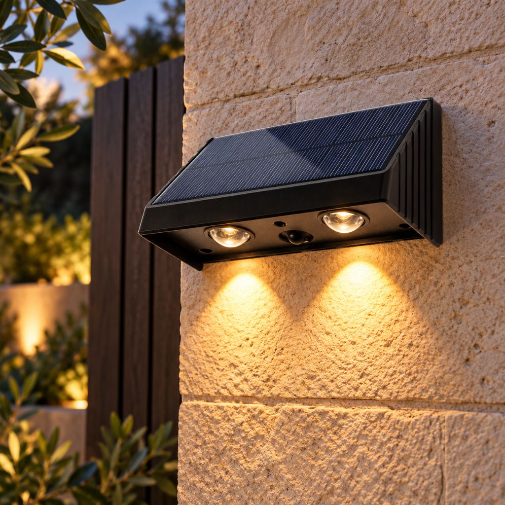 Black Solar LED Outdoor Wall Lights with Convex Lenses IP54