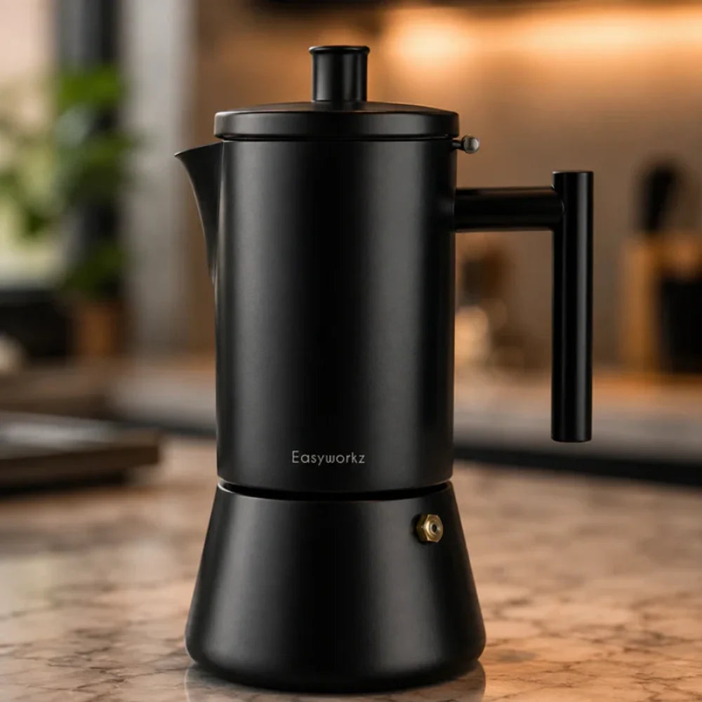 Black stovetop espresso maker stainless steel italian moka pot