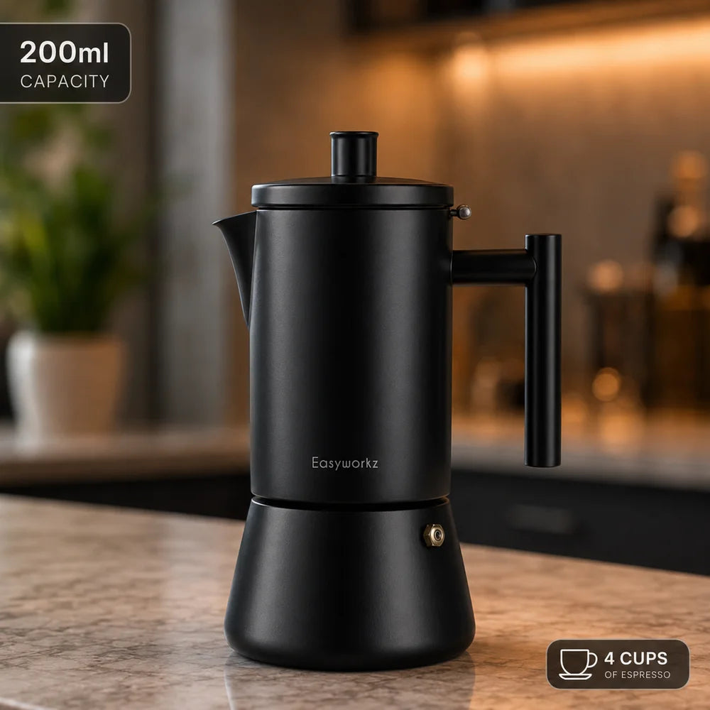 Black stovetop espresso maker stainless steel italian moka pot – view 3