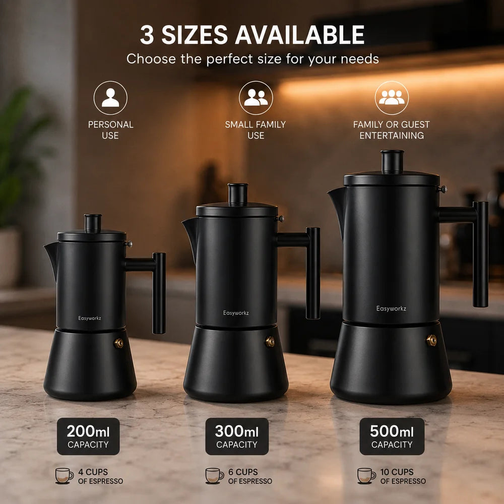 Black stovetop espresso maker stainless steel italian moka pot – view 6