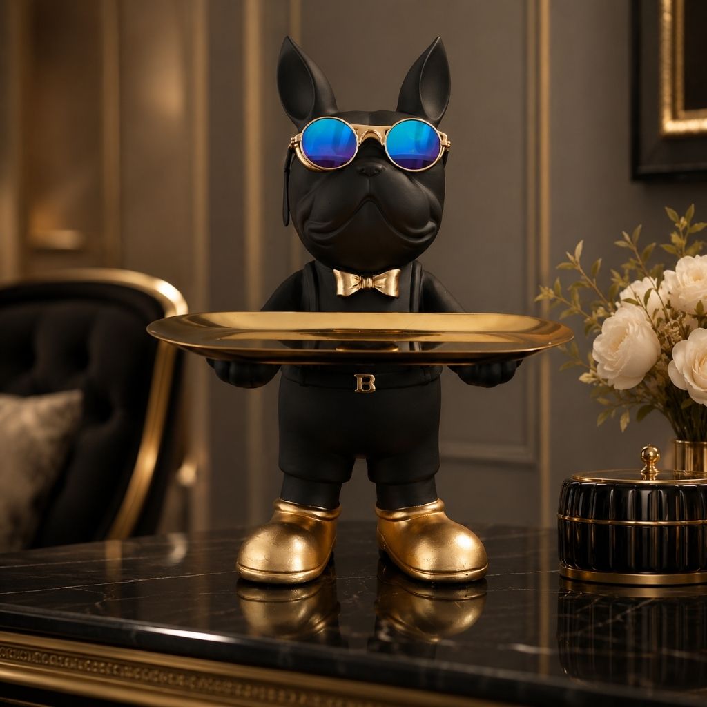 Bulldog Sculpture with Serving Tray