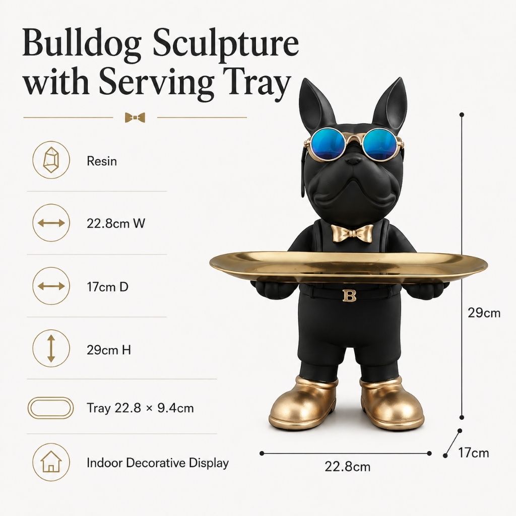Bulldog Sculpture with Serving Tray