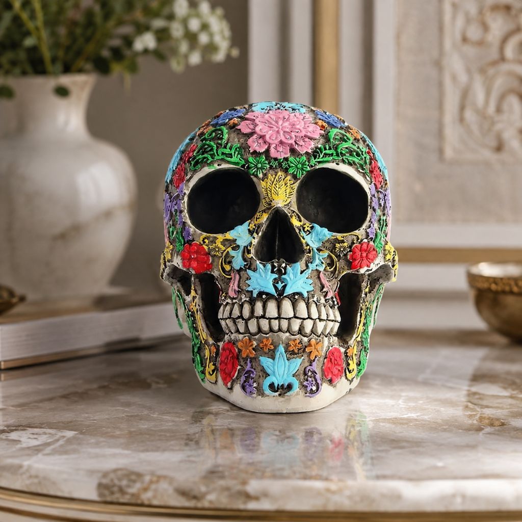 Calavera de Azúcar Resin Skull Statue