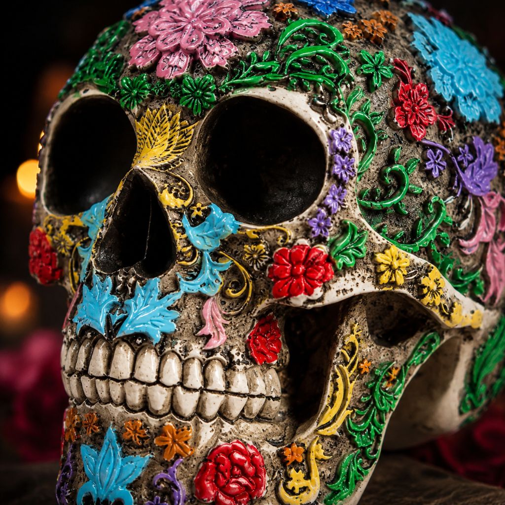 Calavera de Azúcar Resin Skull Statue