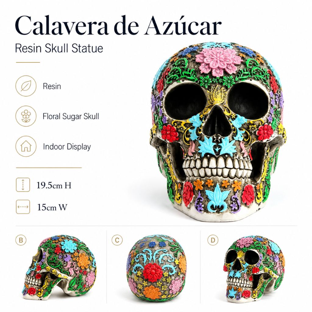 Calavera de Azúcar Resin Skull Statue
