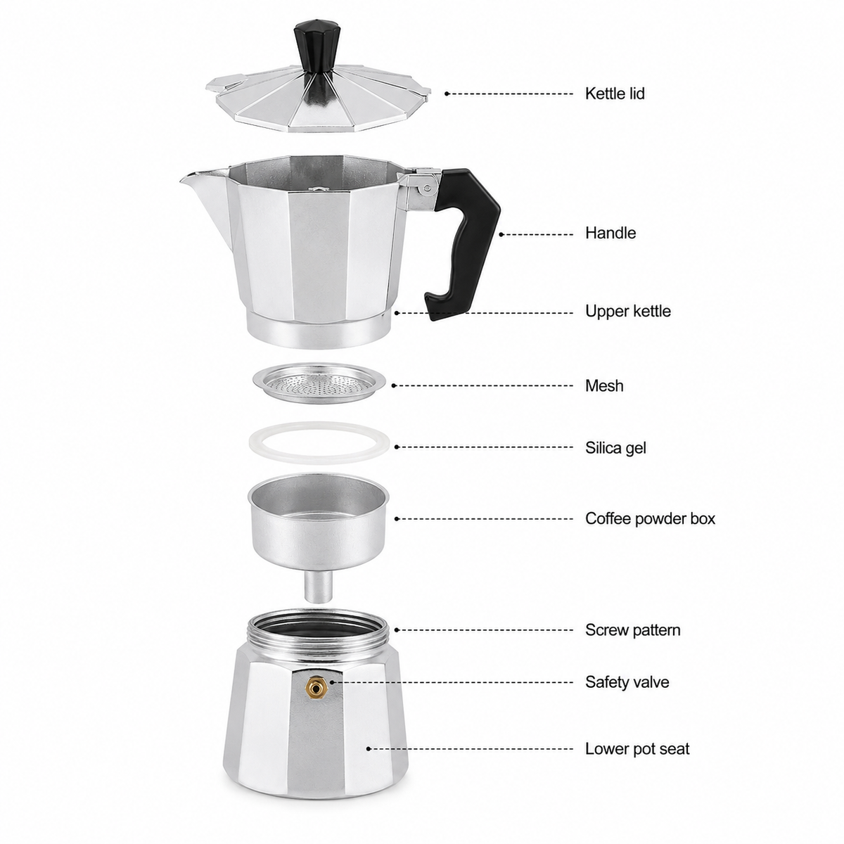 Aluminium Octagonal Moka Pot Italian Stovetop Espresso Maker