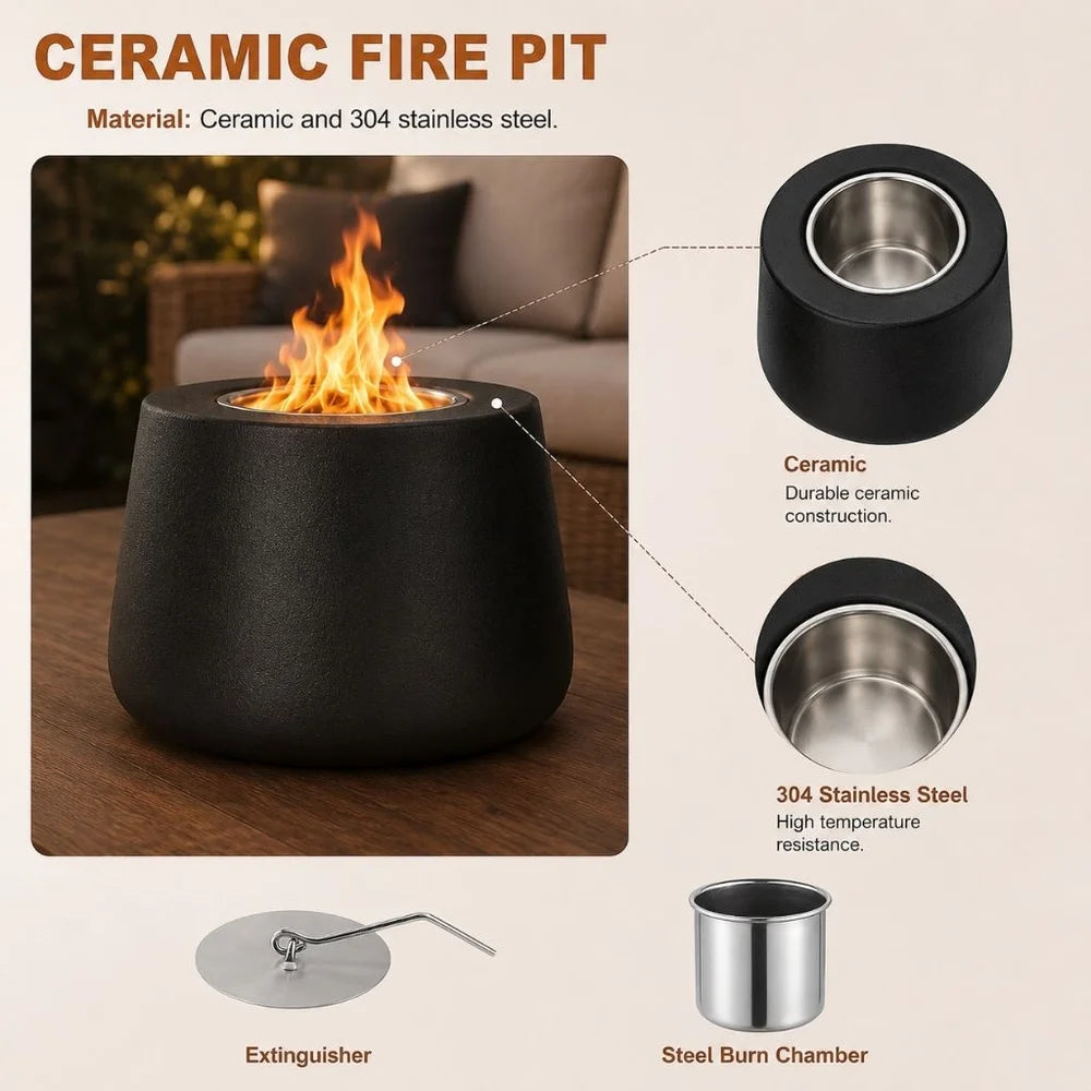 Ceramic fire pit tabletop smokeless cylinder flame – view 7