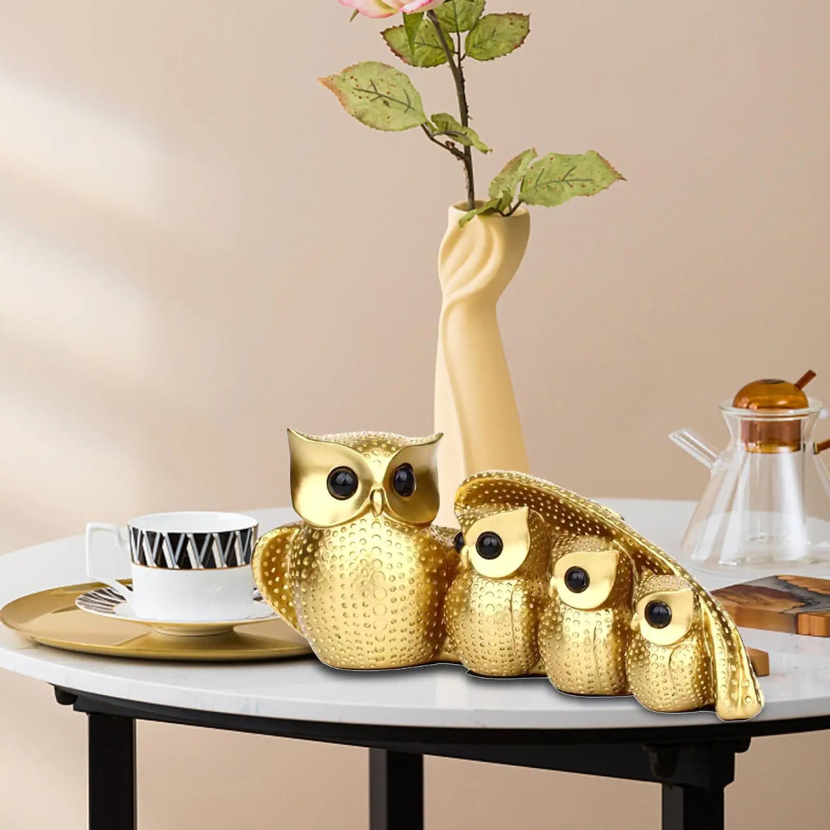 Charming Owl Family Resin Figurine – Symbol of Wisdom & Unity - Lattea Global