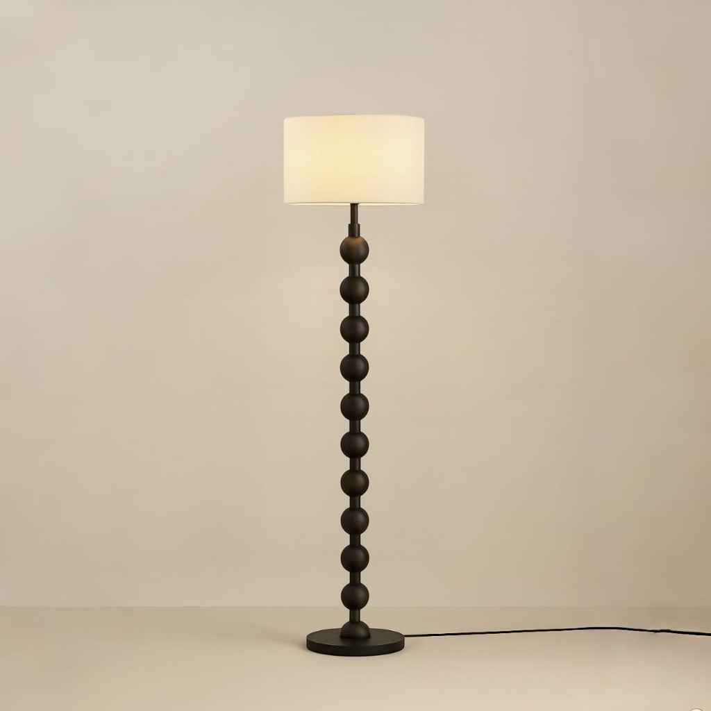 Classic Wooden Floor Lamp with White Fabric Lampshade