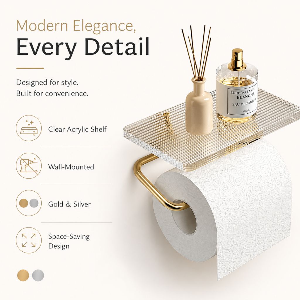 Clear Acrylic Toilet Paper Holder with Metal Frame