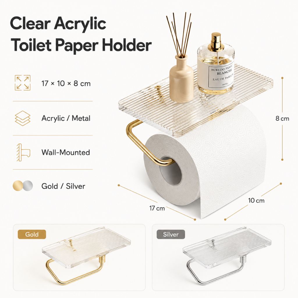 Clear Acrylic Toilet Paper Holder with Metal Frame