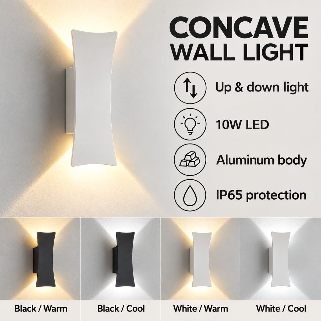Concave IP65 Up and Down LED Outdoor Wall Light