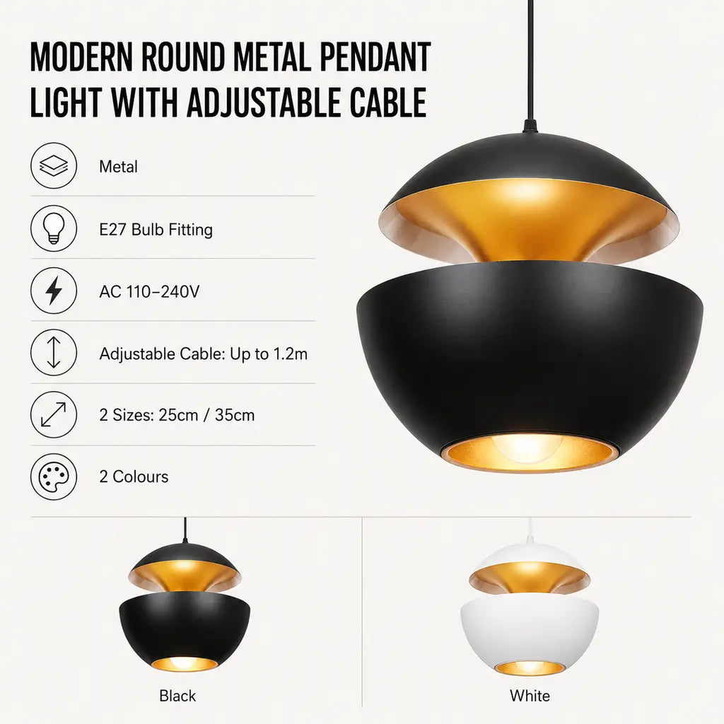 Modern Round Metal Pendant Light specifications, sizes and colours