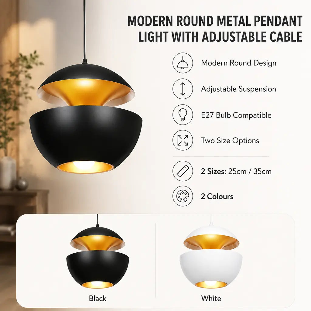 Modern Round Metal Pendant Light benefits, sizes and colours