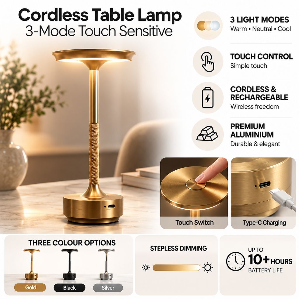 Cordless Table Lamp 3-Mode Touch Sensitive Lattea