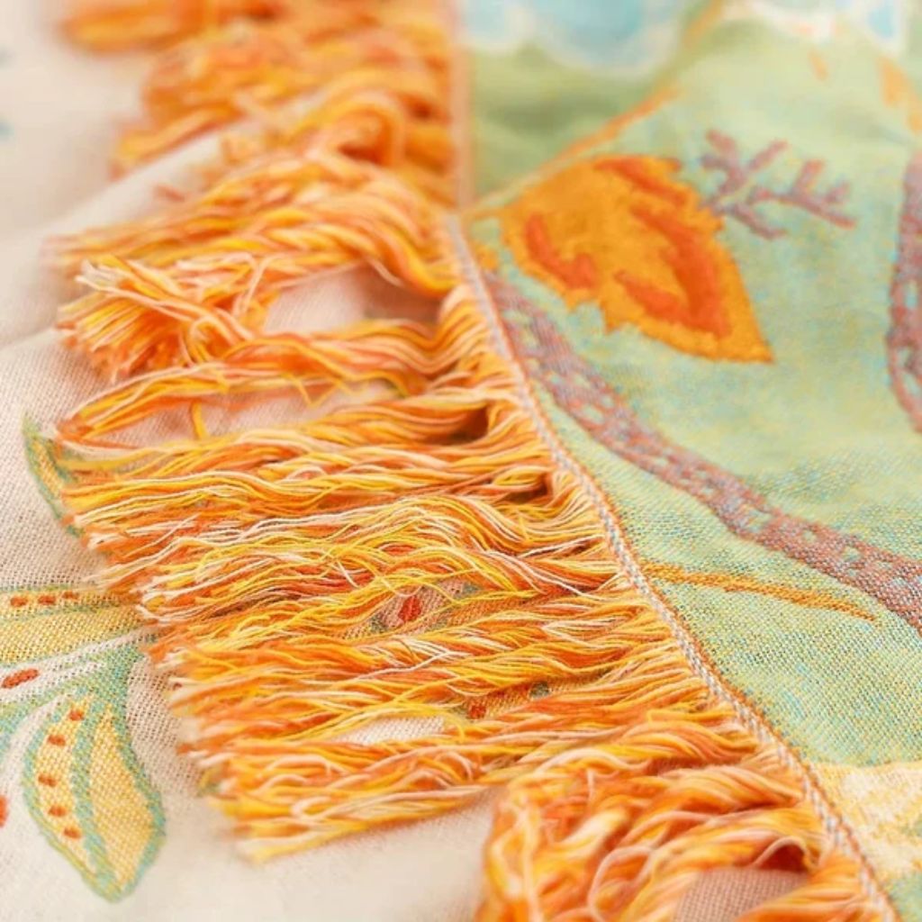 Cotton Floral Throw Blanket with Fringe