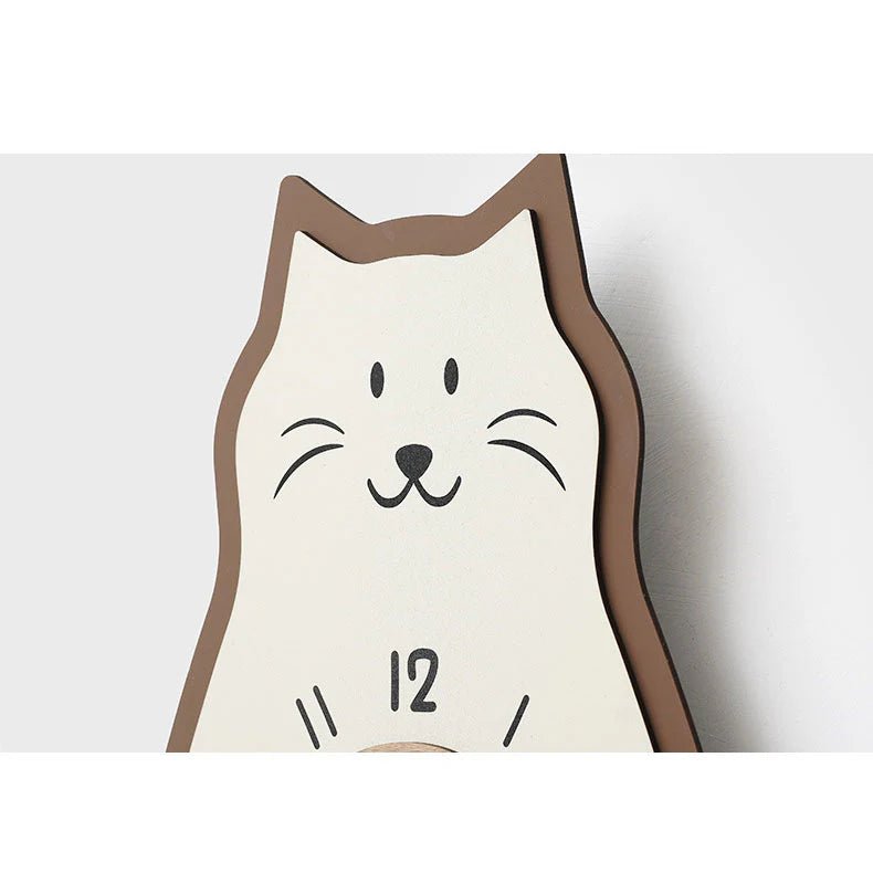 Cream Wooden Cat - Shaped Rocking Wall Clock – Quiet & Modern Design - Lattea Global