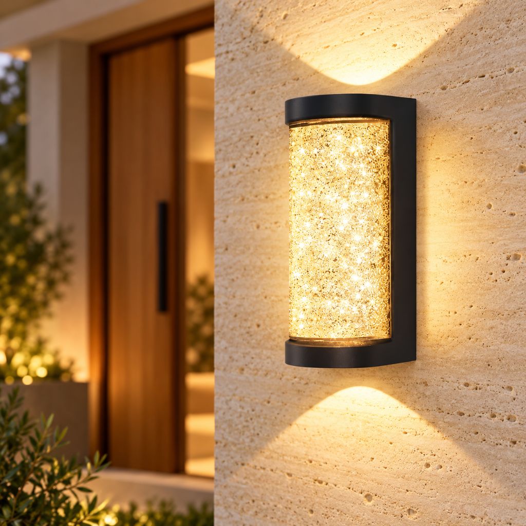 Crystal-Effect LED Wall Sconce with Textured Shade