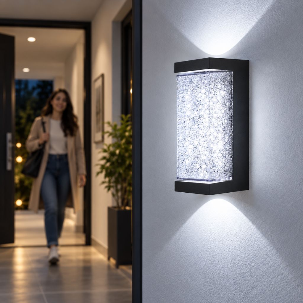 Crystal-Effect LED Wall Sconce with Textured Shade