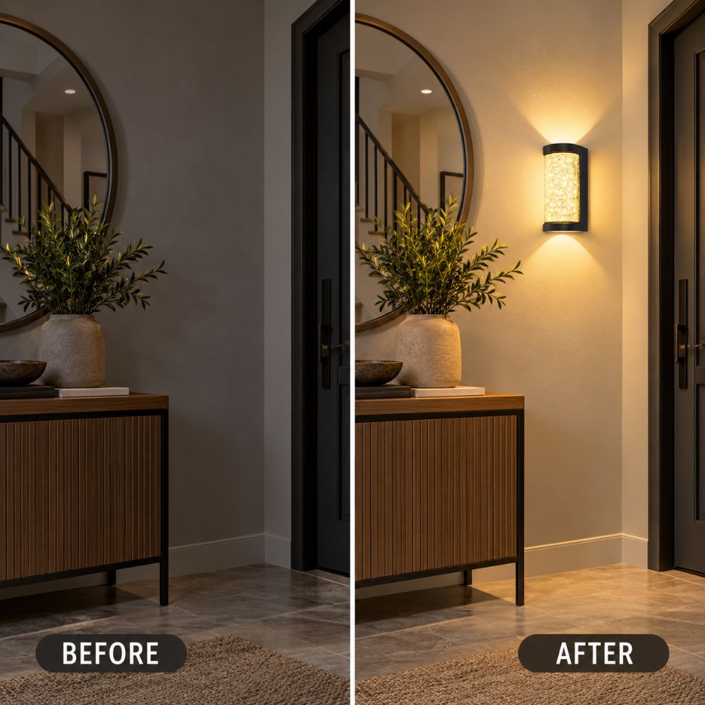 Crystal-Effect LED Wall Sconce with Textured Shade