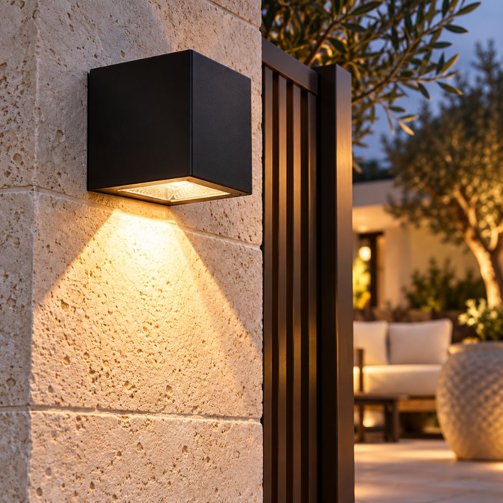 Cube Solar LED Outdoor Wall Light with Dusk Sensor