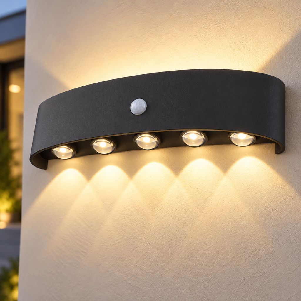 Curved Aluminium LED Wall Light with PIR Motion Sensor