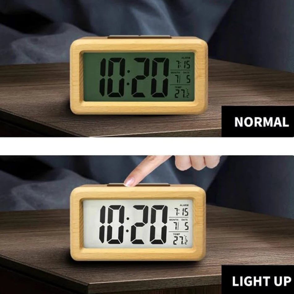 Digital Alarm Clock with Wooden Design & Multi - Function Display - Lattea Global