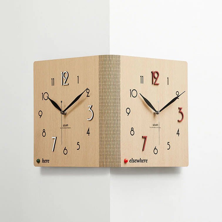 Double - Sided Wooden Corner Wall Clock – Minimalist Design - Lattea Global