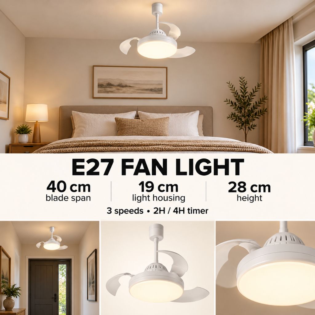 E27 LED Ceiling Fan Light with Remote Control and Timer