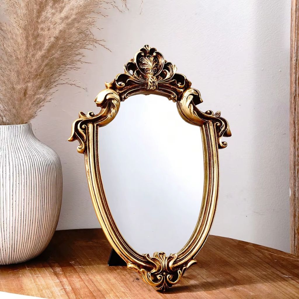 European Classical Oval Mirror Gold Pattern