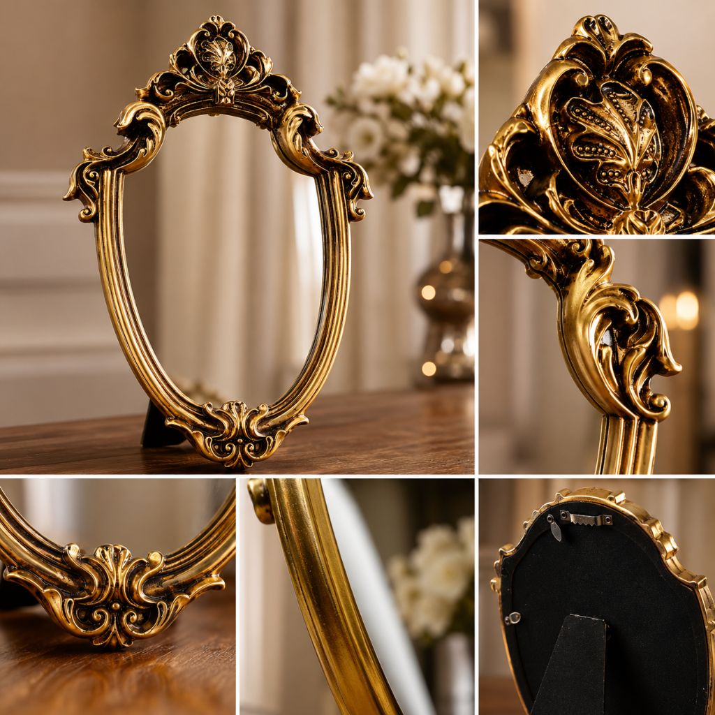 European Classical Oval Mirror Gold Pattern