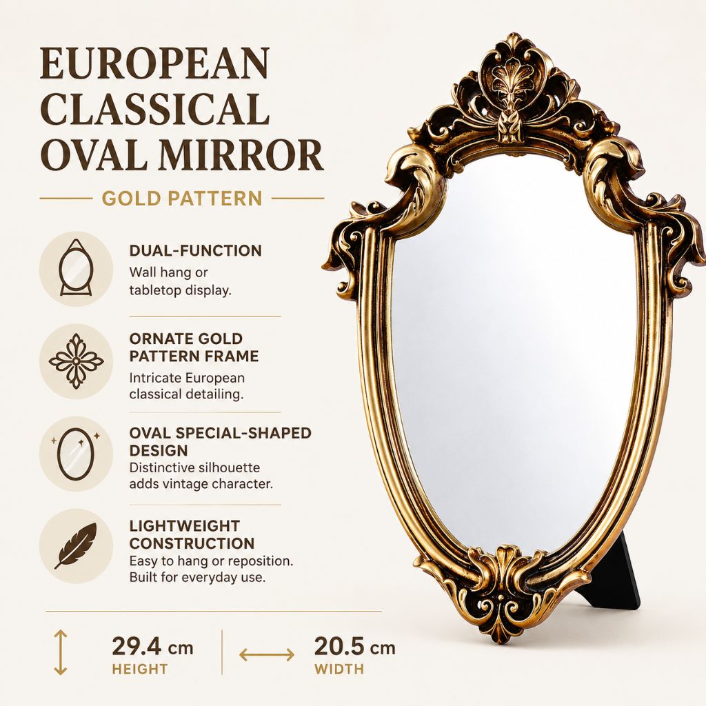 European Classical Oval Mirror Gold Pattern