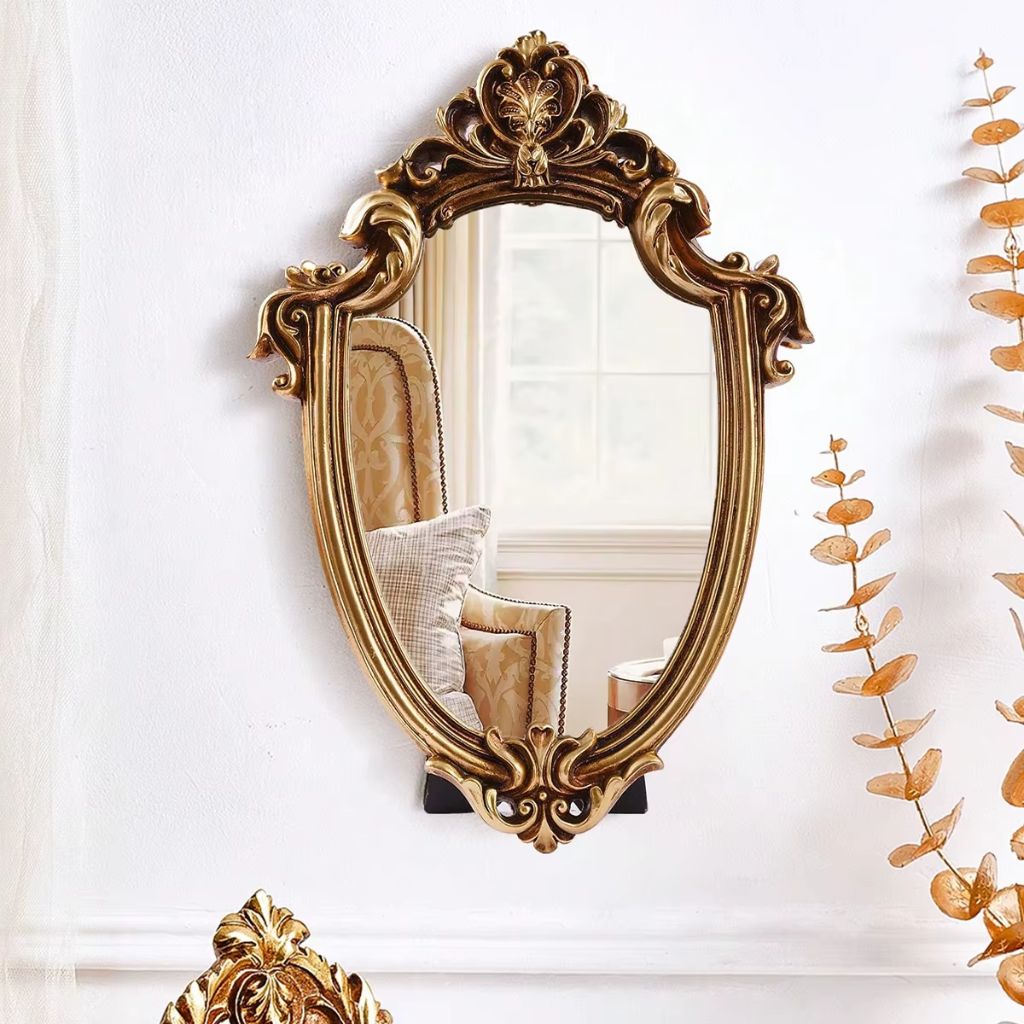 European Classical Oval Mirror Gold Pattern