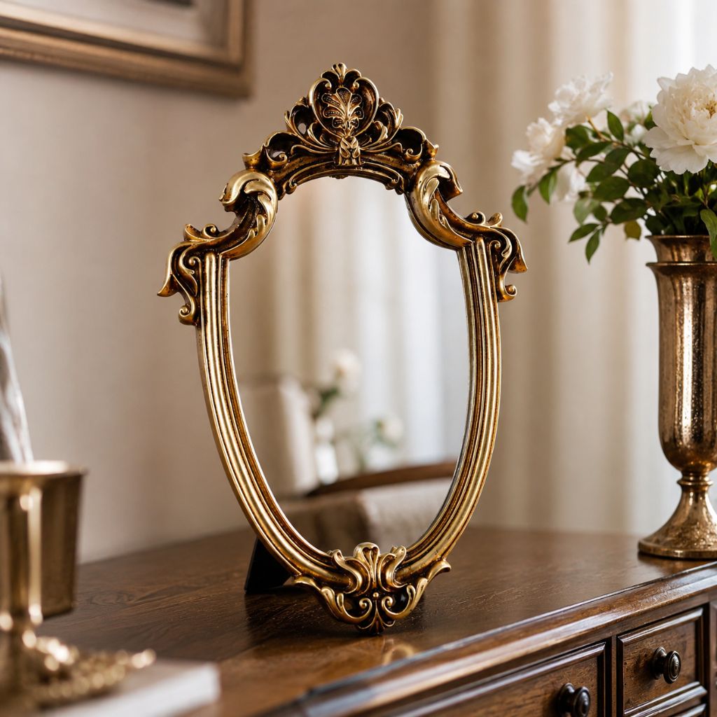 European Classical Oval Mirror Gold Pattern