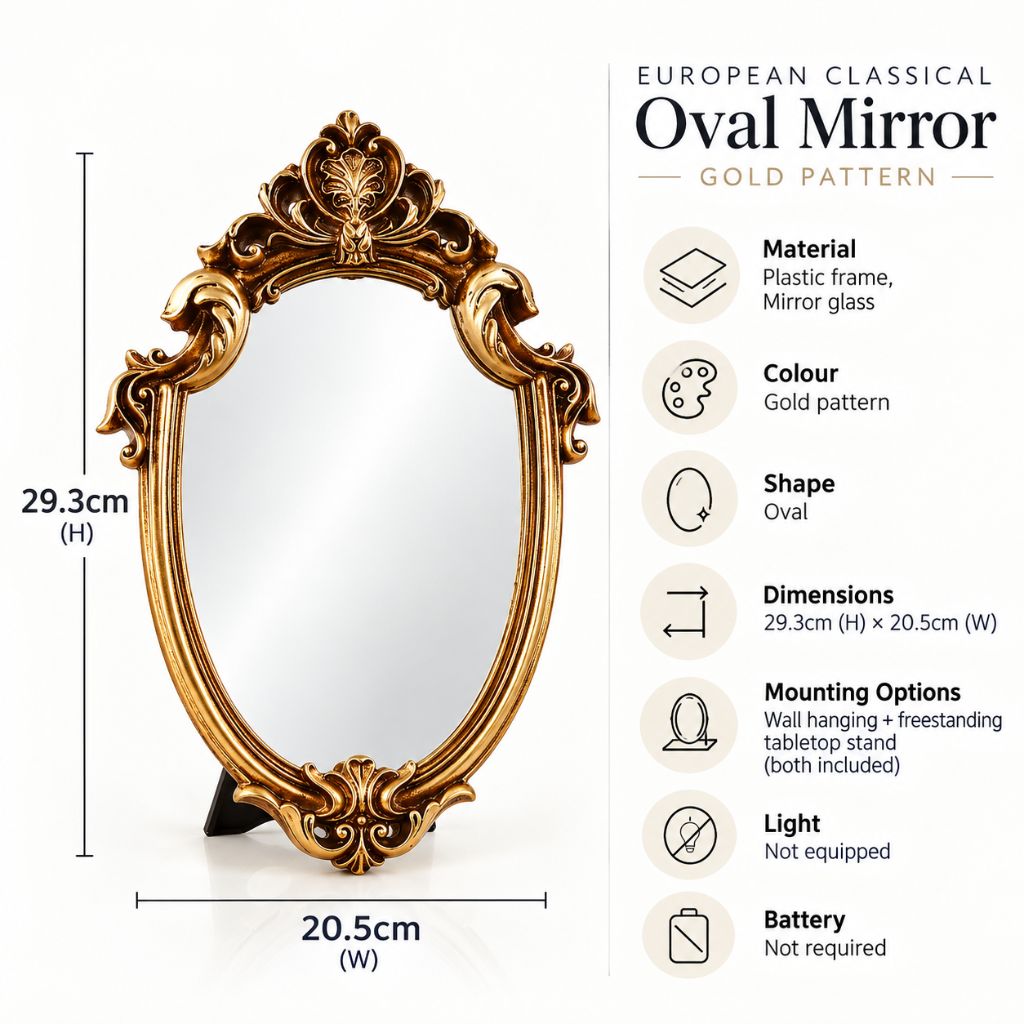 European Classical Oval Mirror Gold Pattern
