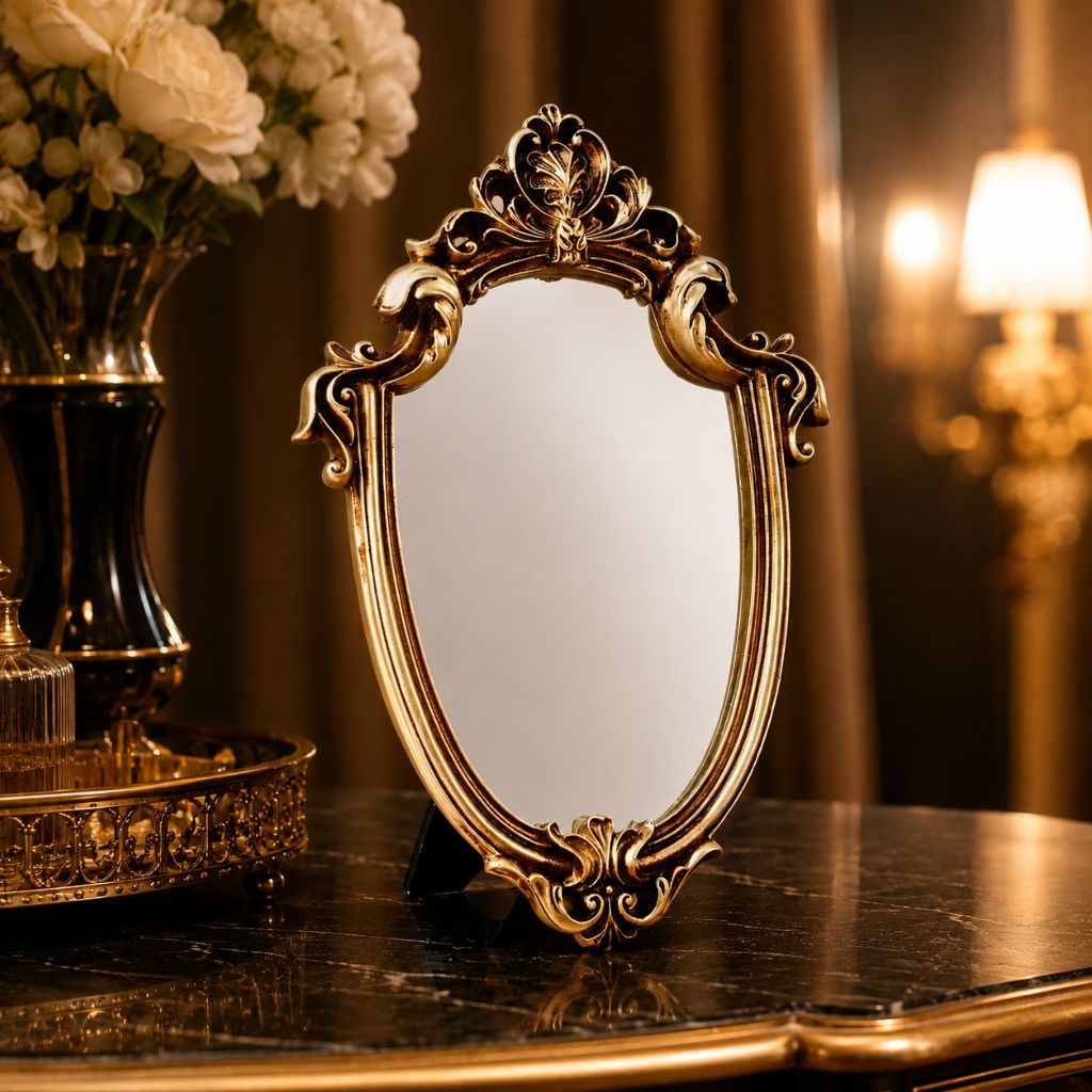 European Classical Oval Mirror Gold Pattern