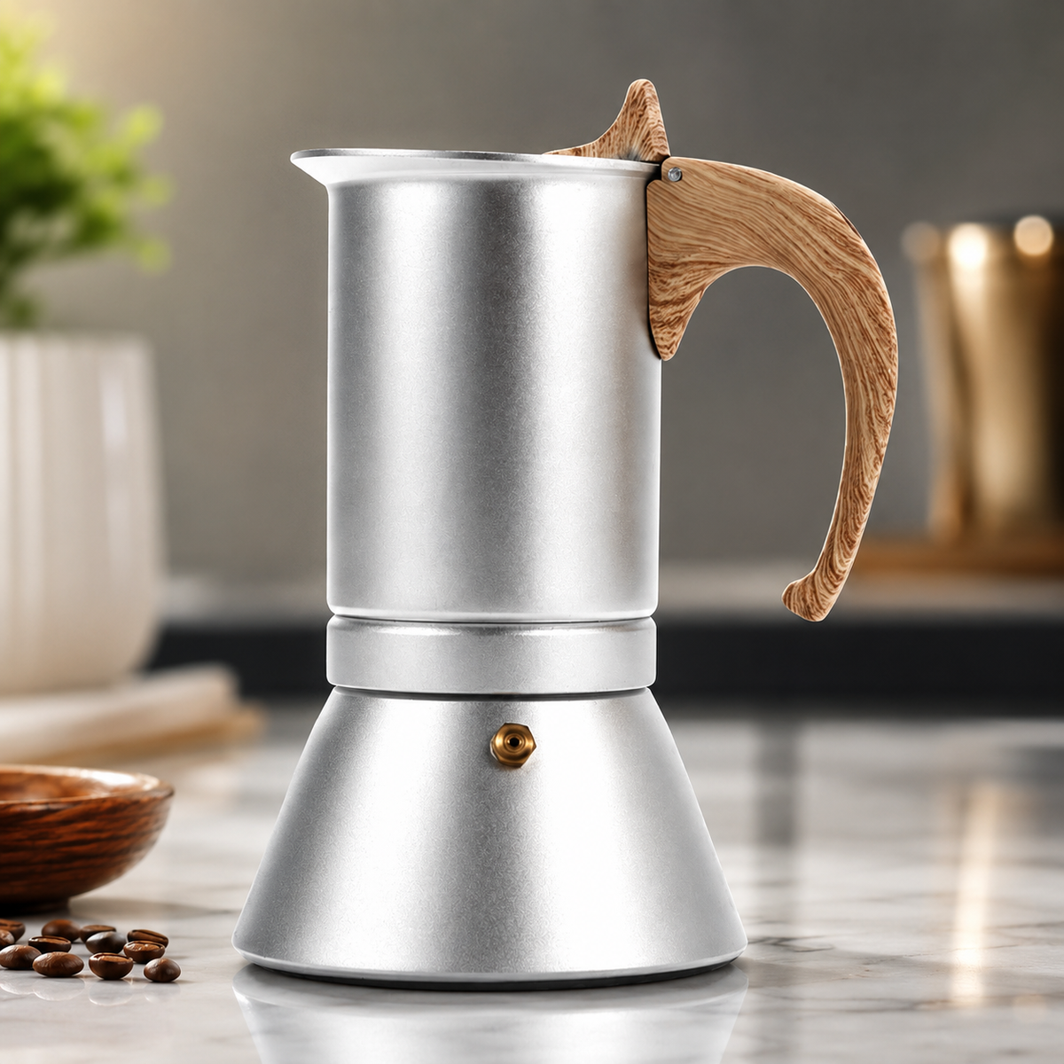 Aluminium Moka Pot Espresso Maker with Wooden Handle