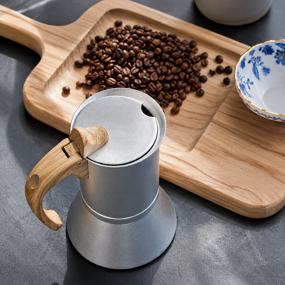 Aluminium Moka Pot Espresso Maker with Wooden Handle