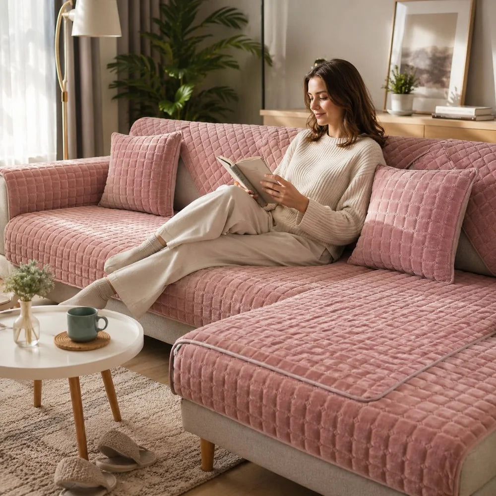 Flannel sofa cushion cover non-slip thickened plush - view 3